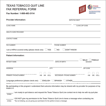 Texas Tobacco Quit Line fax refferal form